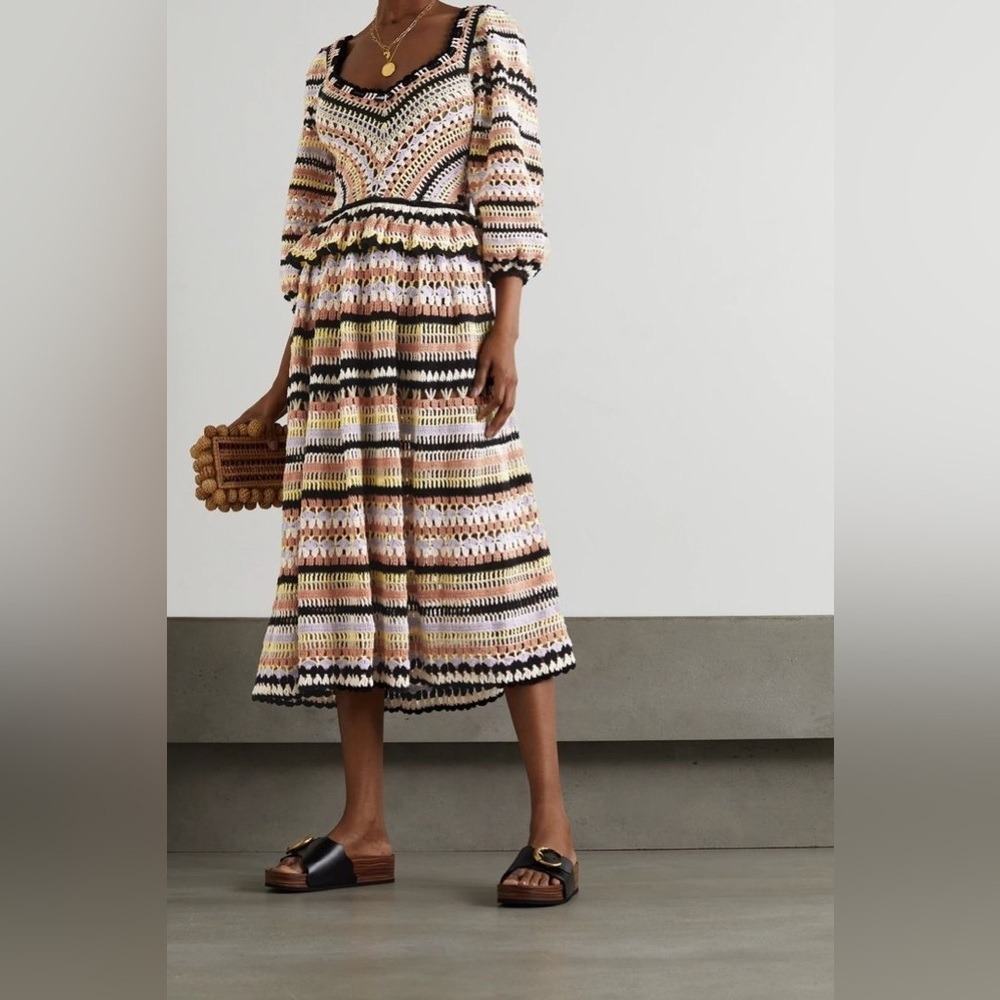 NWT Ulla Johnson Delfina Striped Crochet Cotton Midi Dress Ecru Size small - Picture 4 of 15